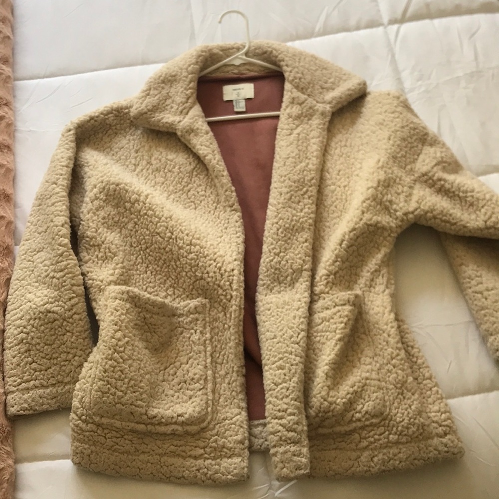 Cream Sherpa teddy coat